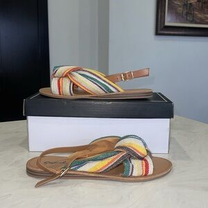New!! Rainbow Fabric Thread 🧵 Ankle Strap with Bow Detail Sandals 🩴 Size 5.5